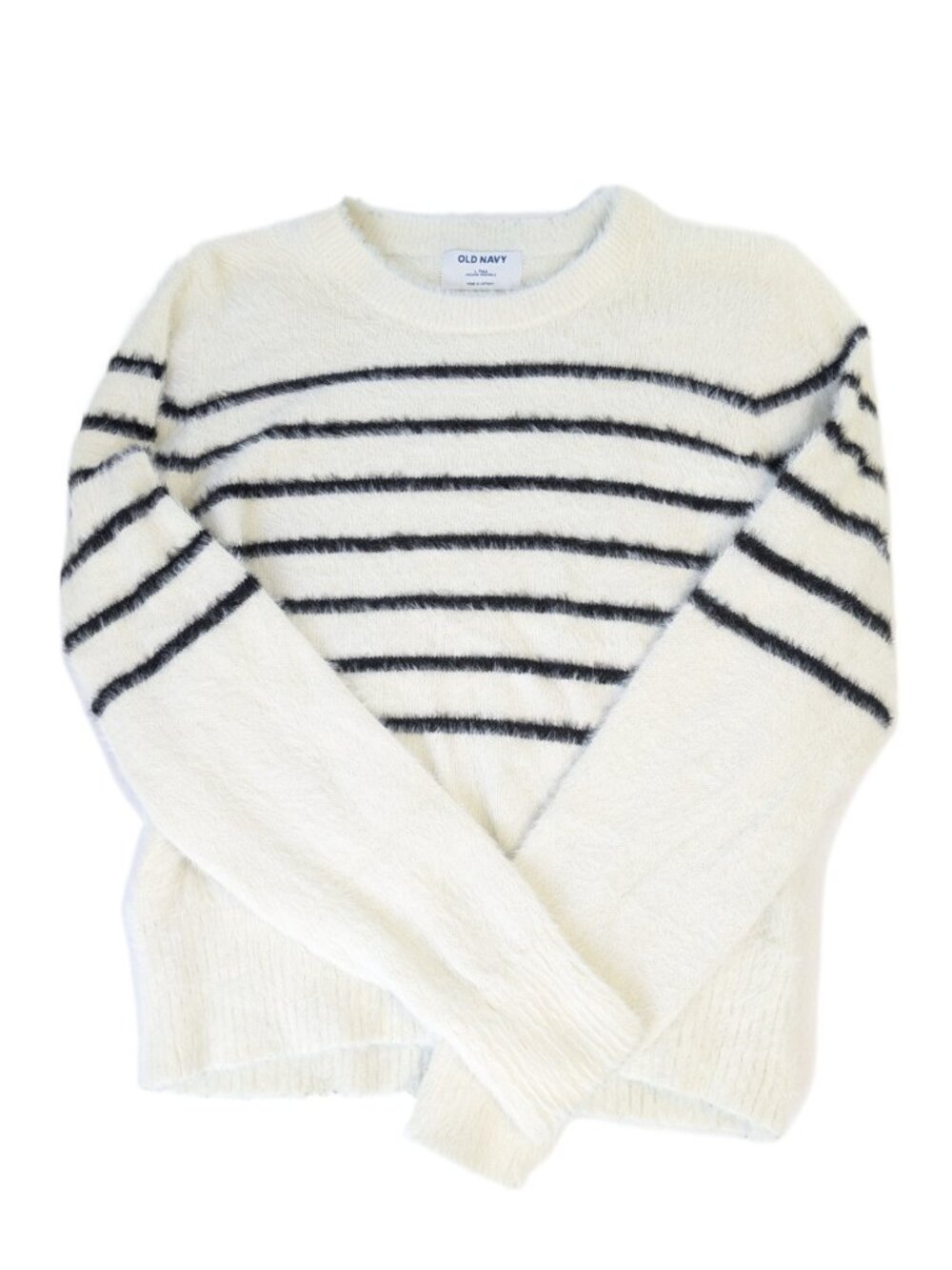 Fuzzy Old Navy Sweater - Women's L Tall - Striped Long Sleeve Pullover (Fair)